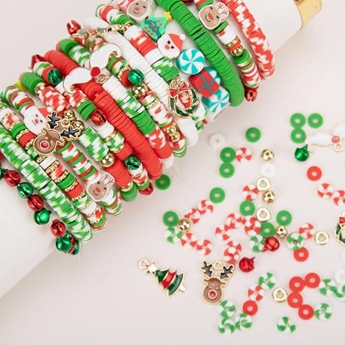 2294pcs Clay Beads for Bracelets - 5 Color Red Green Heishi Polymer Clay Beads for Jewelry Making Supplies - Charm, Friendship Bracelet Making Kit for Christmas Day thumbnail 5