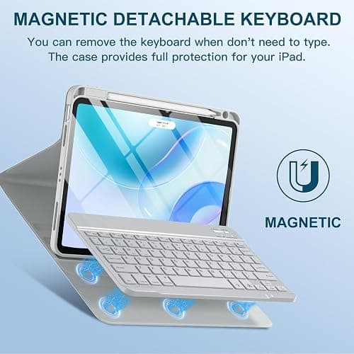 Harvopu Compatible with iPad Air 11-inch/ 10.9" Air 5th 4th Generation Case with Keyboard - Backlit Detachable, Folio Cover with Pencil Holder for iPad Air 11 Inch M3/M2, Air 5/ Air 4 (Gray) thumbnail 4