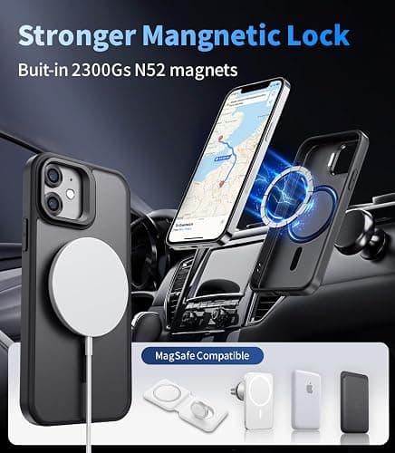 Norllben Magnetic for iPhone 12 Mini Case with Stand, Compatible with Magsafe, Military Protection & Camera Lens Protector Translucent Matte Case,Black thumbnail 3