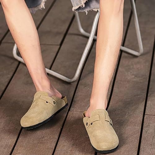 ZUSERIS Women's Men's Suede Clogs Wide Width Leather Mules Cork Footbed Potato Shoes Comfort Slip on Sandals with Arch Support thumbnail 2