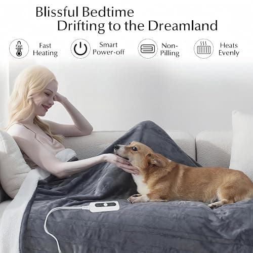 SNUGSUN Heated Blanket Throw Size, Soft and Cozy Electric Heating Blanket for Bed, Automatic Safety System 6 Heating Levels & 4 Hours Auto-Off Gift for Grandma,50" x 60" London Grey thumbnail 5