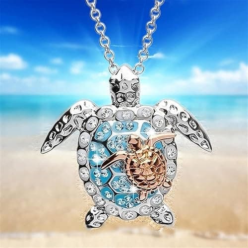 U-M Silver Created Blue Opal Sea Turtle Pendant Necklace, Birthstone Turtle Necklace Jewelry for Women (Blue) Attractive Processed thumbnail 5