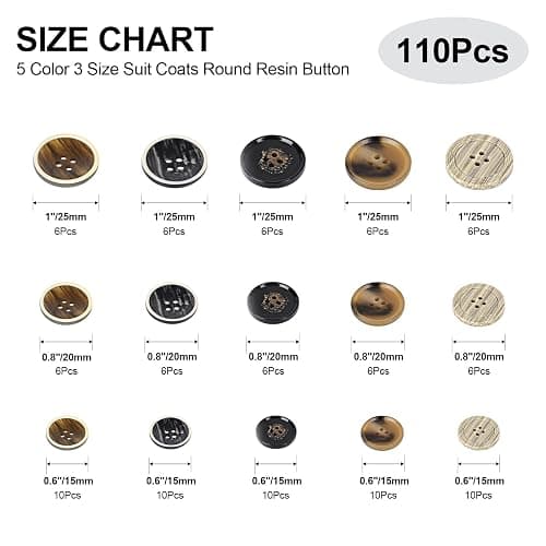 OELFFOW 110Pcs Mixed Sewing Buttons, 4-Hole Craft Round Blazer Buttons | 5 Color 3 Size (15mm, 20mm, 25mm) Suit Coats Resin Button, Suitable for Variety Clothing Sewing, DIY Craft (Style D) thumbnail 2