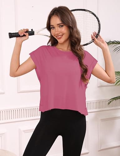 Womens 3 Pack Open Back Tops Casual Short Sleeve Workout Shirts Y2k Crop Athletic Tops Gym Yoga Running Tees thumbnail 5