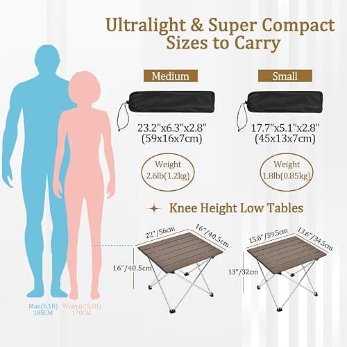 Grope Small Folding Camping Table with Aluminum Table Top, Beach Table for Sand with Carrying Bag,Prefect for Outdoor, Picnic, BBQ, Cooking, Festival (Coffee-M) thumbnail 2