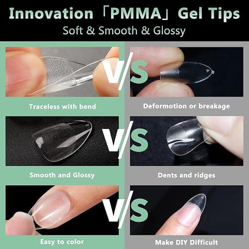 Extra Short Almond Nail Tips, 216pcs Acrylic Soft Fake Nails Gel Nail Tips, Full Cover Pre-Shaped Matte Clear Press on Nails for Extension, Diy at Home Manicure 12 Sizes thumbnail 4
