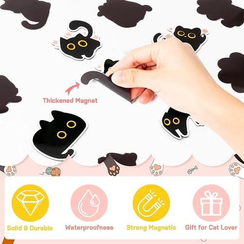 MALLMALL6 24Pcs Cute Black Cat Fridge Magnets, Novelty Gift for Cat Lover, Spring Refrigerator Magnetic Sticker Decor Accessories with Flower Bread Fish for Home Kitchen Office Locker Mailbox Door thumbnail 3