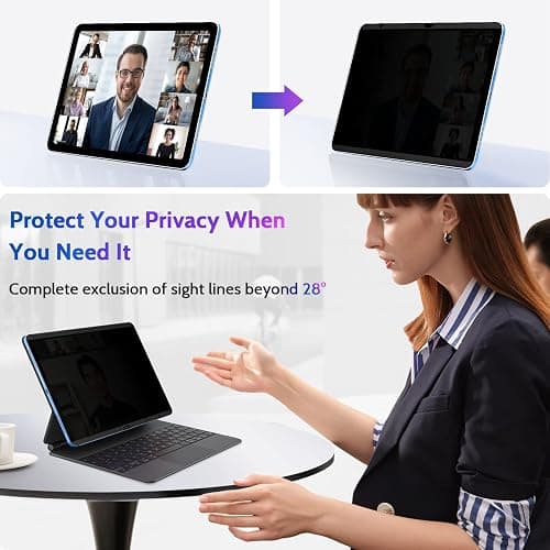 Peslv Magnetic Privacy Screen Protector for iPad 10th 2022 10.9" & iPad 11th A16 2025 11", Removable Anti Blue Light Glare Spy Private Filter, High Sensitive Bubble-Free Black Security Screen thumbnail 3