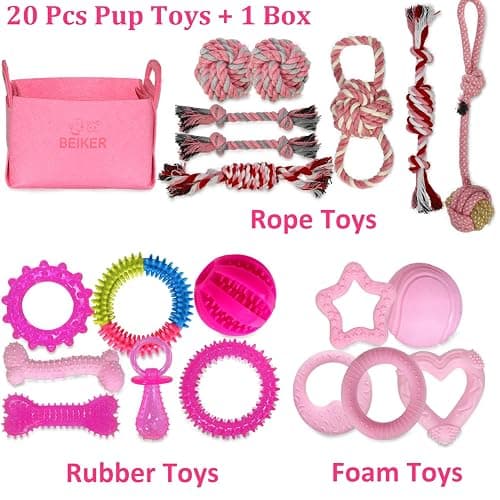 Beiker 20 Pack Pink Puppy Chew Toys - Dog Teething Toys for Puppies, Puppy Toys Toothbrush with Ropes, Soft Dogs Toy Bundle for Small Dogs, Cute Interactive Dog Balls for Chewers thumbnail 2
