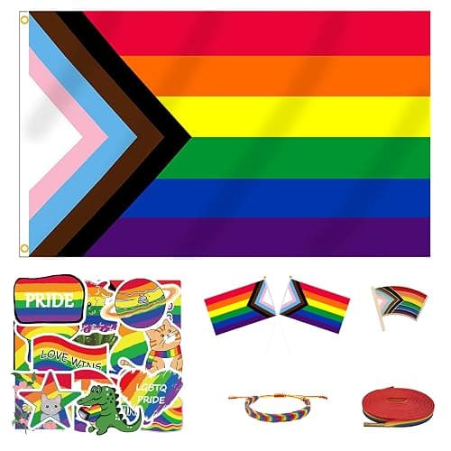 MEPLUM 3x5 FT Rainbow Progress Pride Flag Bundle for LGBTQ+ Accessories Present Celebration Parades Home Decor Party Supplies Festivals - Image 1