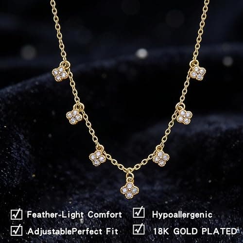 Dainty 18K Gold Plated Cubic Zirconia Clover Pendant Necklace for Women | Lucky Four Leaf Clover Design, Sparkly CZ Accent, Adjustable Chain Length, Waterproof Non-Tarnish, Ideal Gift Choice thumbnail 5