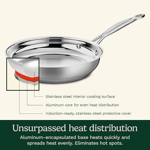 Cuisinart 10-Inch Open Skillet, Stainless Steel Skillet with Lid, Large Kitchen Pan, Dishwasher Safe, Compatible with Induction, Electric, Gas Cooktops, Oven Safe Saucepan, Cool Grip Handles thumbnail 4