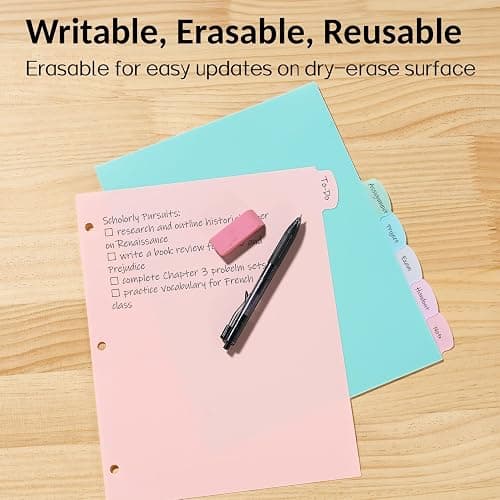 Sooez 8 Tabs Long-Lasting Plastic Write & Erase Large Tabs Dividers for 3 Ring Binder, Aesthetic Cute Pastels Binder Dividers for Student, Teacher, Office, Home Organizers, 1 Set, Pastels Color thumbnail 4