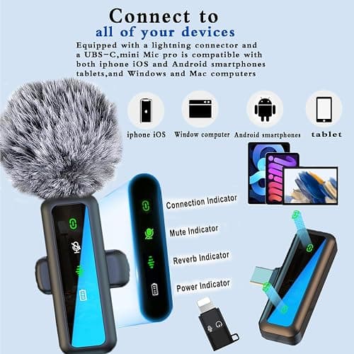 XIXIXIAXIA Micro Cravate sans Fil pour iPhone,iPad, Android,Caméra, Ordinateur, Portable, Mini Microphone avec réduction du Bruit, appairage Automatique,pour Vlogging,Enregistrement vidé, Vlog thumbnail 2