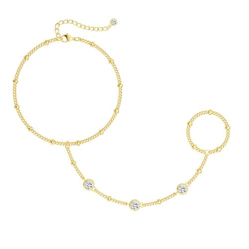CHESKY 14K Gold Plated Hand Chain Bracelets for Women Stack Jewelry | Dainty Finger Ring Bracelet, Adjustable Hand Chains, Waterproof Beaded Gold Bracelets, Daily Body Jewelry Gift for Women - Image 1