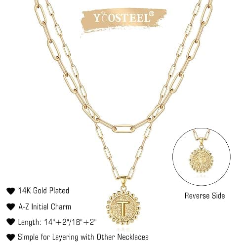 Yoosteel Christmas Gifts for Women, Gold Initial Necklaces for Women 14K Gold Plated Dainty Layering Paperclip Link Chain Necklace Coin Initial Layered Necklace Birthday Gifts Stocking Stuffers thumbnail 6