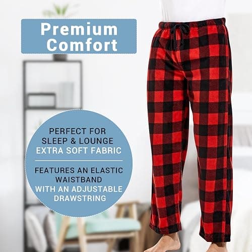 DG Hill 1Pack or 3Pack Mens PJ Pajama Pants Bottoms Fleece Lounge Pants Sleepwear Plaid PJs with Pockets Microfleece thumbnail 2