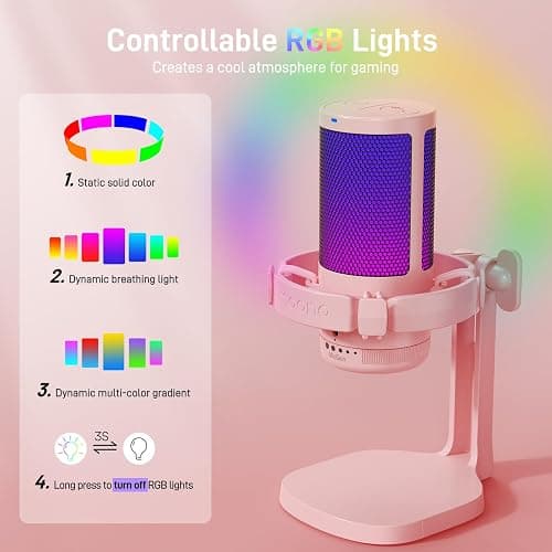 MAONO USB Gaming Microphone for PC, Noise Cancellation Condenser Mic with RGB, Mute, Gain, Computer Desk Mic for Streaming, Podcast, Chat, Twitch, YouTube, Discord, PS5, PS4, GamerWave DGM20 Pink thumbnail 3