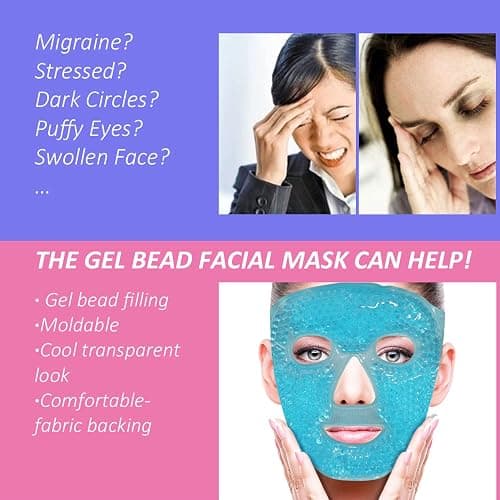 Cold Face Eye Mask Ice Pack Reduce Facial Puff, Dark Circles, Gel Beads Hot Heat Cold Compress Pack, Face SPA for Woman Sleeping, Pressure, Headaches, Skin Care, Post Laser Cosmetic Care[Blue] thumbnail 2