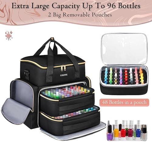 YOREPEK Extra Large Nail Polish Organizer Case Holds 96 to 100+ Bottles (15ml/0.5 fl.oz) UV lamp, Gel Polish Travel Case Bag with 2 Removable Pouches Fits Nail Suppiles, Manicurist Nail Tech Gifts thumbnail 5