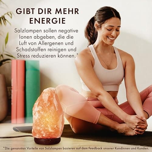 The Body Source Salzlampe (2-3 kg) mit Dimmerschalterlicht aus der Salt Range Pakistan auf einem Holzständer - Nachtlicht inkl. 1x 10W Glühbirnen und Geschenkbox thumbnail 6