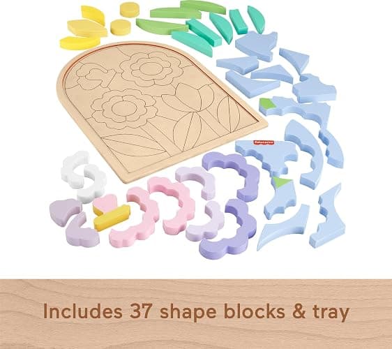 Fisher-Price Wood Preschool Toy Flower Puzzle Blocks, 38-Piece Wooden Stacking Set for Developmental Play Kids Ages 3+ Years thumbnail 5