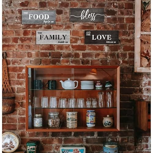 Creoate 4 Pieces Bless Food Family Love Signs for Kitchen Wall Decor Plaque, Home Farmhouse Rustic Decor, Wood Wall Hanging Decorations for Dining Room Kitchen, Christmas Gift for Home, Small (4 x 10 Inches) thumbnail 4