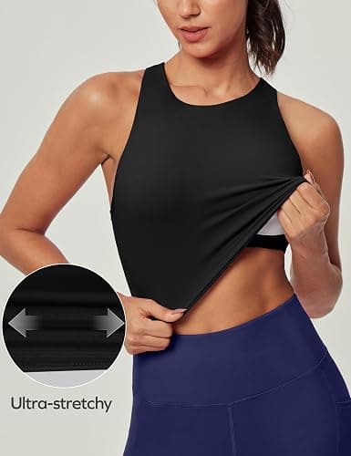 Ewedoos Longline Sports Bras for Women High Neck Racerback Sports Bra Padded Workout Crop Tank Tops with Built in Bra thumbnail 3