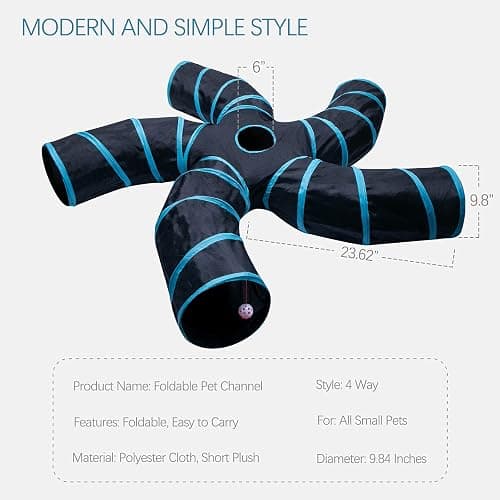 EGETOTA Cat Tunnel for Indoor Cats Large, with Play Ball S-Shape 5 Way Collapsible Interactive Peek Hole Pet Tube Toys, Puppy, Kitty, Kitten, Rabbit (Blue & Black) thumbnail 3