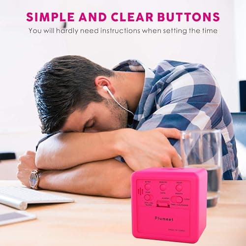 Plumeet Digital Kids Alarm Clock with Snooze and Nightlight - Easy Setting Silicone Clock Display Time, Date - Loud for Bedroom - Battery Powered (Pink) thumbnail 6