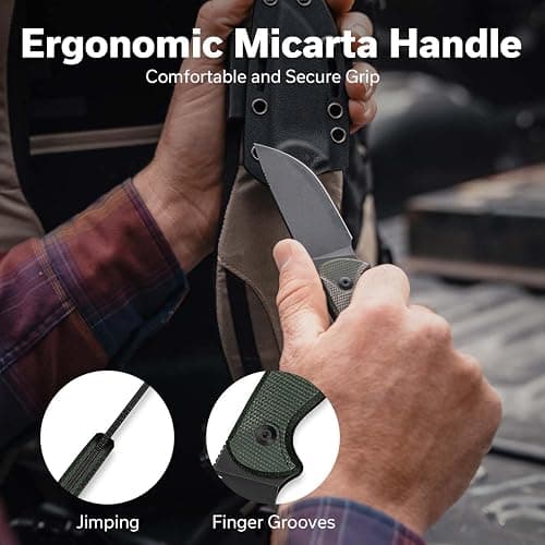 CIVIVI Timberbark Fixed Blade Knife with Kydex Sheath & Clip, 3.2" 14C28N Blade Micarta Handle with Lanyard, Ideal EDC Hunting Knife for Outdoor Adventures Camping Hiking C23094-3, Green - Green thumbnail 5