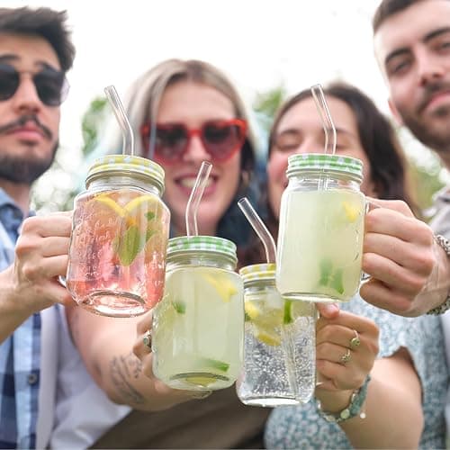 Antner 12 Pack Reusable Glass Straw, 8.5" x 10MM Bent Clear Glass Drinking Straws for Hot & Cold Drinks, 2 Cleaning Brushes Included thumbnail 2