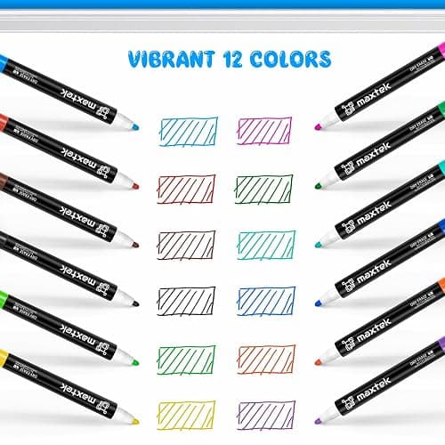 maxtek Magnetic Whiteboard Markers - 12 Count Colorful Fine Tip Dry Erase Markers with Eraser for Kids, Low Odor Thin Markers for Calendar Boards thumbnail 5