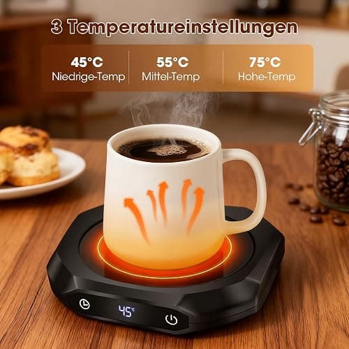 Kaffeewärmer,Elektrischer Kaffeewärmer für den Schreibtisch mit 3 Temperatureinstellungen,Intelligenter Kerzenwärmer，1-12H(Schwarz) thumbnail 4