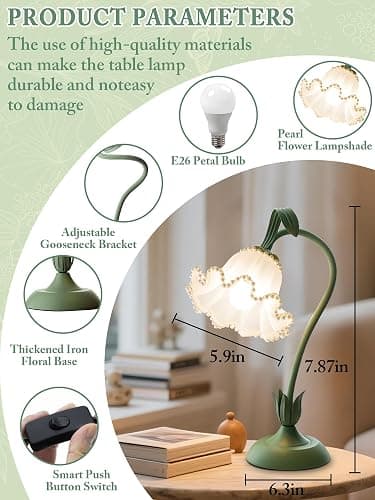 Flower Table Lamp, LED Reading Light Vintage Night light (Green Pearls) | 3 Colors Modes Kawaii Bedside Lamps Decor,Living Room Bedroom Room Lighting Table Lamps Home Decoration thumbnail 5