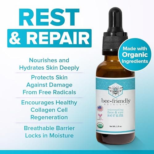 Organic Face & Eye Serum By BeeFriendly, Deep Hydration, Nourishes, Tightens, and Firms Facial Skin, and Lifts Facial Skin USDA Certified & All Natural Serum for Face, Women or Men, 1 oz thumbnail 5