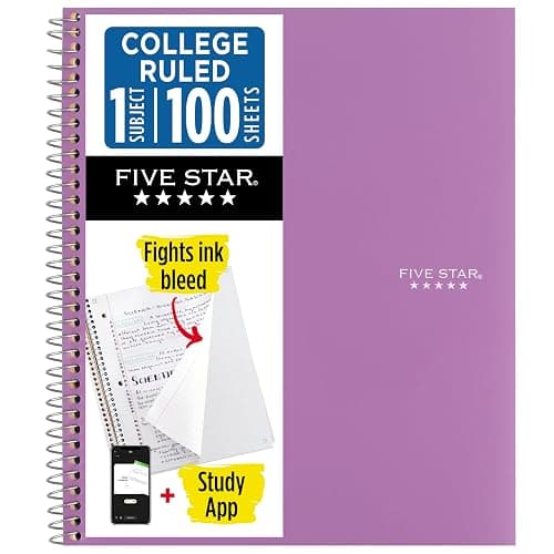 Five Star Spiral Notebook + Study App, 1 Subject, College Ruled 8.5" x 11" Paper, 100 Sheets, Purple (820002CF1) - Image 1