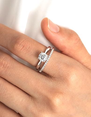 MomentWish Wedding Bands for Women, Moissanite Engagement Ring, Simulated Diamond Wedding Ring S925 Sterling Silver Eternity Rings thumbnail 8