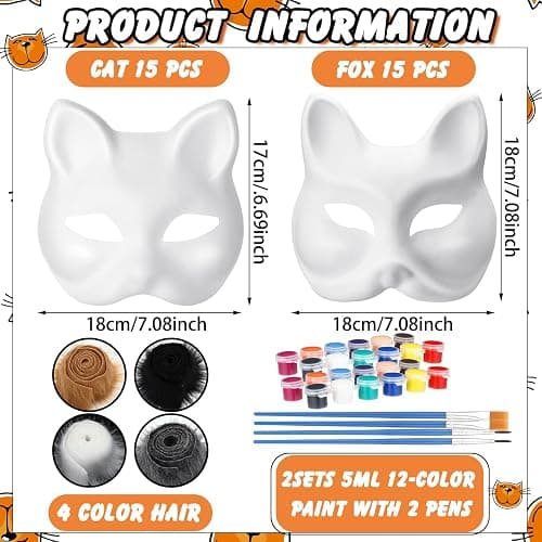 JellyArch 36 Pcs DIY Therian Mask Kit Bulk 30 Blank Animal Mask with Faux Fur Eye Mesh for Christmas Gear Therian thumbnail 3