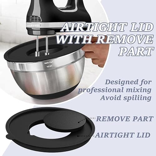 Umite Chef Mixing Bowls with Airtight Lids, 8PCS Stainless Steel Nesting Mixing Bowls Set, 3 Grater Attachments & Non-Slip Bottoms, Black Kitchen Bowls, Size 5, 4, 3.5, 2, 1.5QT for Baking & Serving thumbnail 7