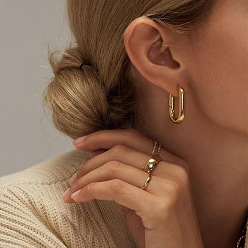 Gold Earrings Set for Women, 14K Gold Plated Stud and Cartilage Earring Sets for Multiple Piercing, Hypoallergenic Stackable Small Gold Huggie Hoop Earrings for Women Jewelry thumbnail 4