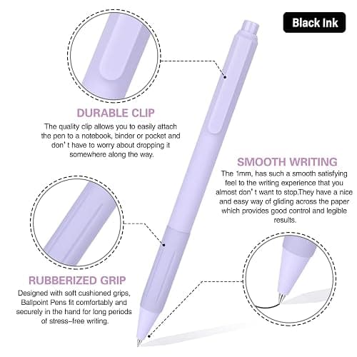 Drawdart 14-Pack Pastel Ballpoint Pens, Medium 1.0mm Black Ink, Retractable - For Smooth Writing and Journaling - 14 Pcs Pastel- Black Ink thumbnail 2