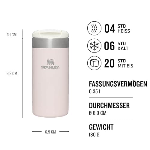 Stanley Aerolight Transit Thermobecher 0.35L - Hält 4 Stunden Heiß - Spülmaschinenfest - Kaffeebecher To Go Auslaufsicher - Kompatibel Mit Gängigen Pkw-Getränkehalterungen - Thermosflasche - Rose - 0.35L - Rose Quartz thumbnail 3