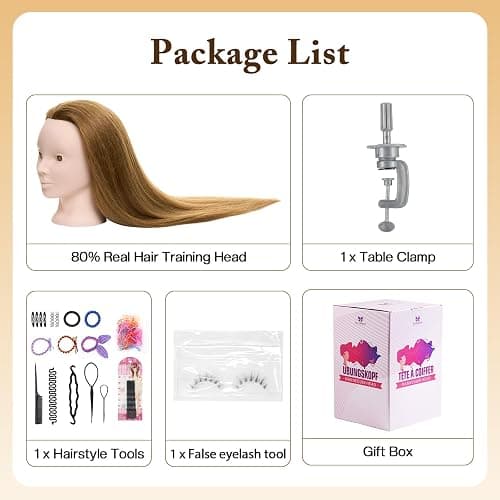 28" Mannequin Head Human Hair - 80% Real Hair Mannequin Head for Makeup Practice, Cosmetology Manikin Doll Head for Hair Styling, Hairdressing Training Head for Braiding #27 thumbnail 8