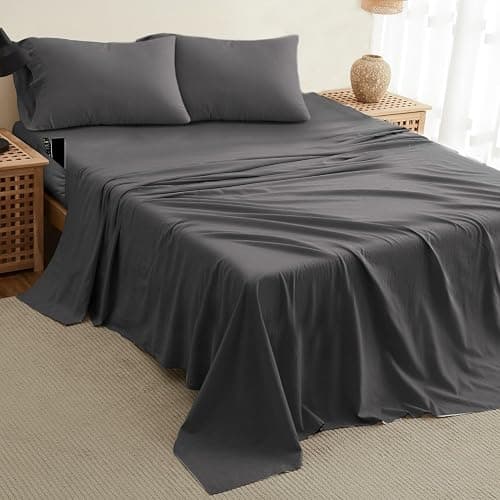 DREAMCARE Twin XL Sheet Sets - 4 pcs Breathable Cooling Sheets - up to 21" Deep Pocket Twin XL Sheets Set with Side Pockets - Extra Soft 100% Brushed Hypoallergenic Hotel Luxury Bedding - Gray thumbnail 2