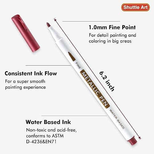 Shuttle Art Metallic Marker Pens, 30 Colors Metallic Paint Markers with 1 Coloring Book Fine Point for DIY Card, Calligraphy, Art and Crafting Projects, Works Great on Black Paper, Scrapbooks, Rock thumbnail 4