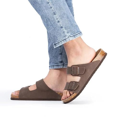 FITORY Mens Sandals, Arch Support Slides with Adjustable Buckle Straps and Cork Footbed thumbnail 6