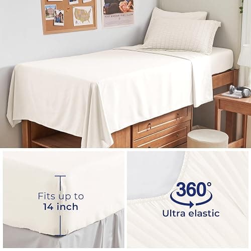 HYMOKEGE Ivory Twin XL Comforter Set Seersucker 5 Pieces, All Season Luxury Bed in a Bag for Bedroom, Bedding Set with Comforter, Sheets, Pillowcase & Sham thumbnail 6