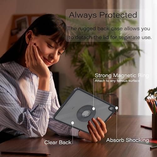 ZENLU iPad mini 6th 7th Generation Case with Removable Magnetic Folio Cover, Premium PU Leather, Multiple Angles, Pencil Charging Support, Full Protective Case for 8.3 inch iPad mini 6/7 (Black) thumbnail 4
