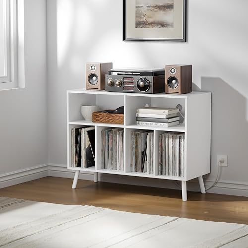 Cozy Castle Record Player Stand with Vinyl Storage Cabinet, Wood Turntable Table Open Shelf Holder Up to 350 Albums Cube Storage Organizer for Living Room, Office, White thumbnail 9